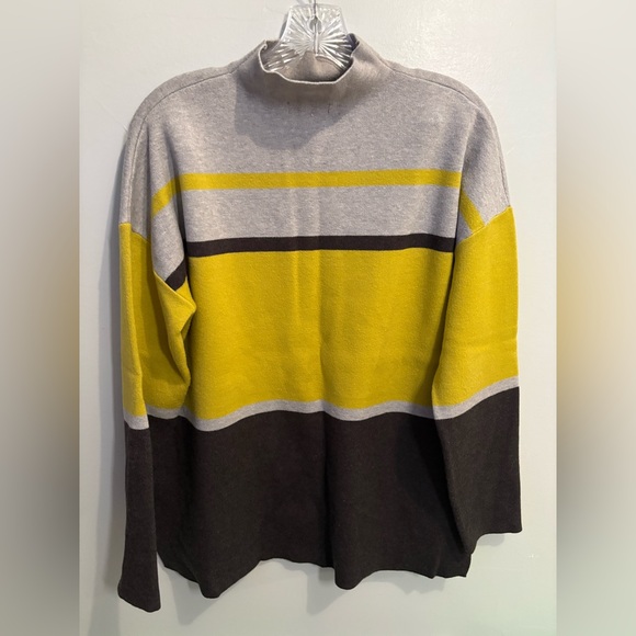 Cynthia Rowley Women's XL Chartreuse Gray Colorblock Striped Mock Neck Sweater - Picture 1 of 11